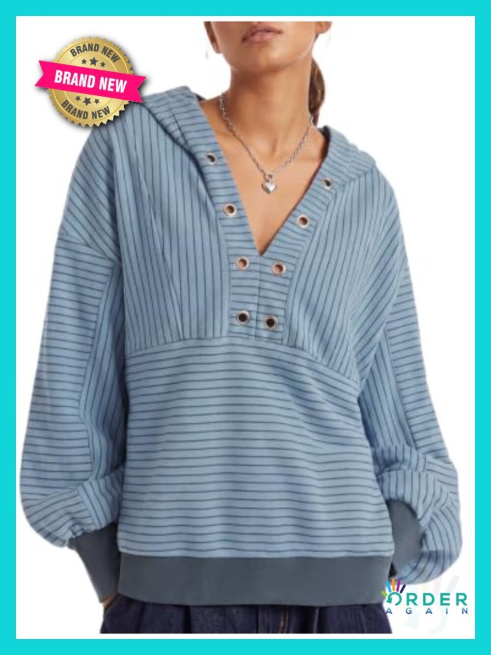 Striped Fleece V-Neck Hoodie Sweatshirt